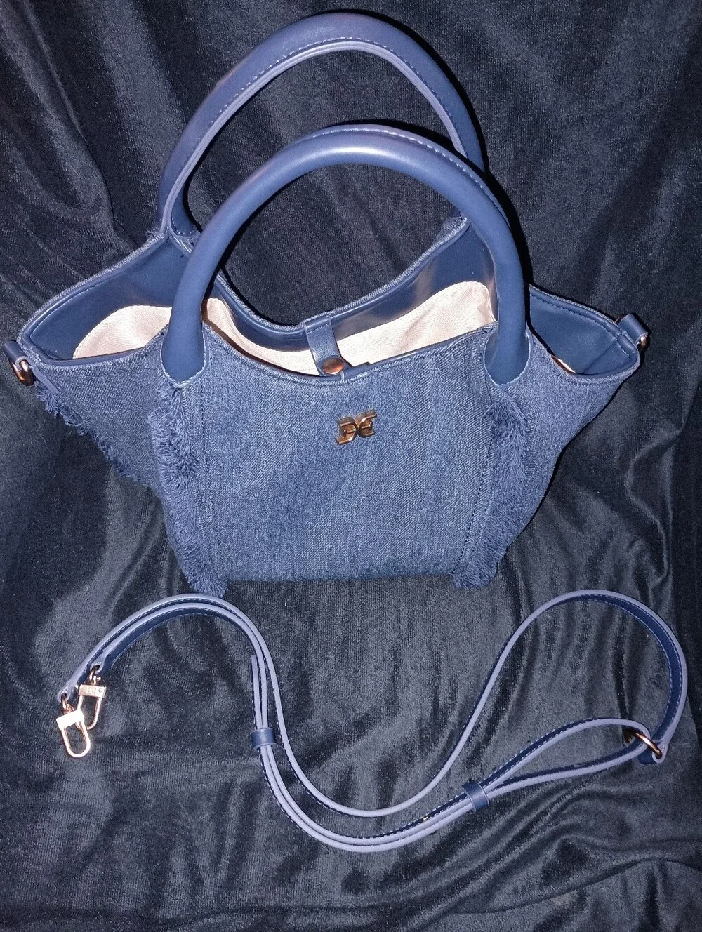 NWT Sam Edelman SYDNEY Denim Blue Bucket Tote Crossbody/Handbag w/Fray Detail